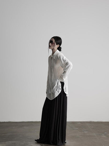 INDULGE Shape Retaining Polo Collar Straight Fit Women White Cotton Lace Blouses