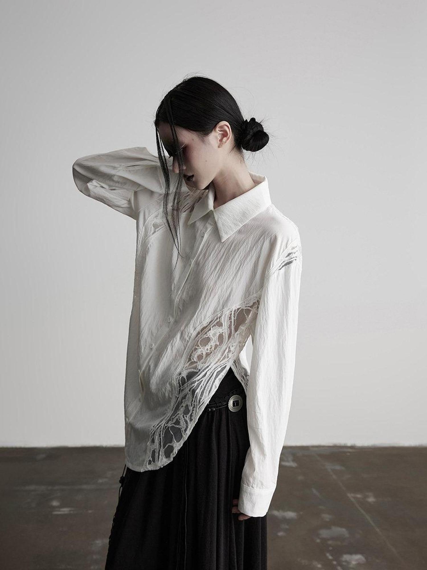 INDULGE Shape Retaining Polo Collar Straight Fit Women White Cotton Lace Blouses