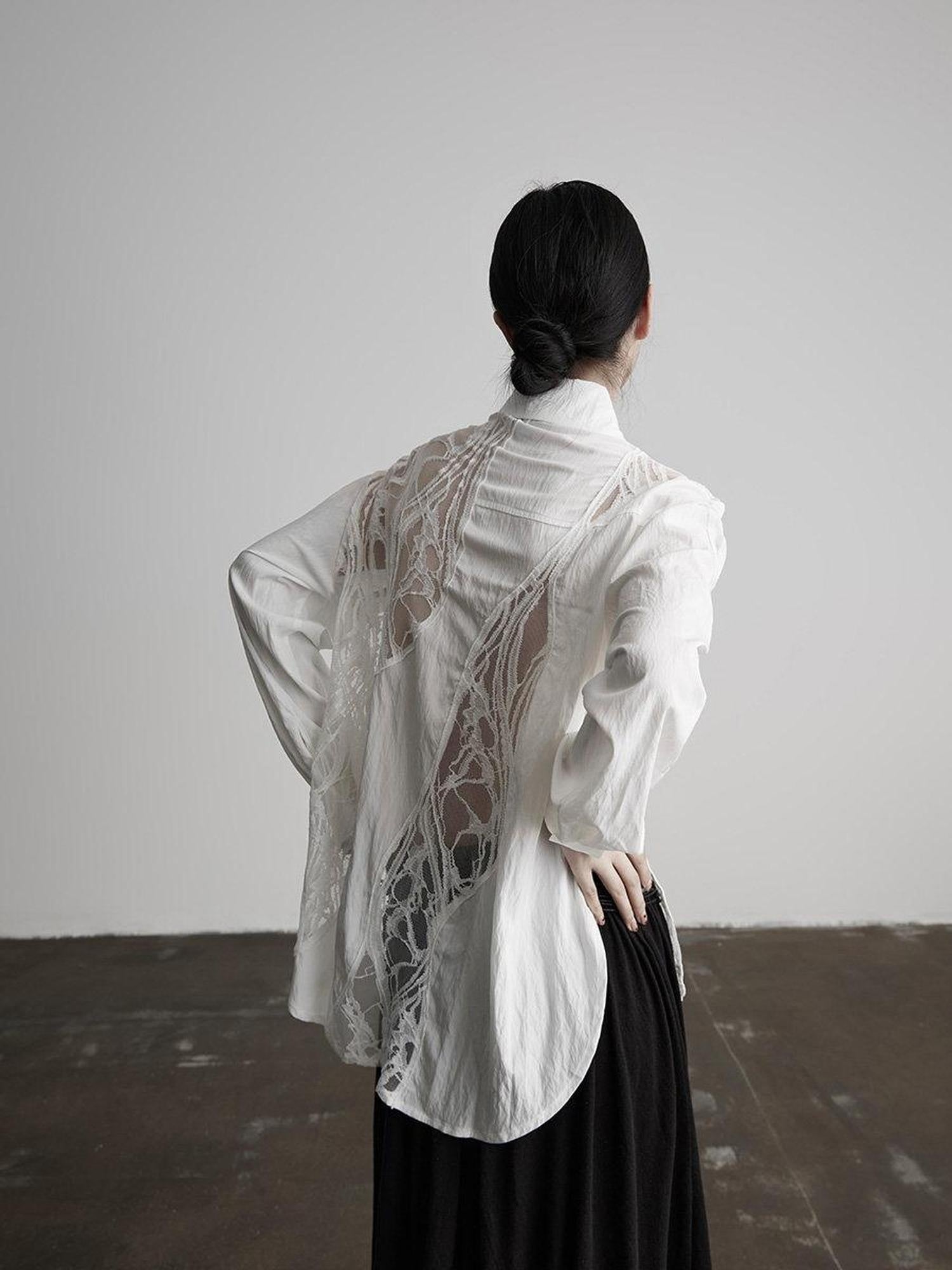 INDULGE Shape Retaining Polo Collar Straight Fit Women White Cotton Lace Blouses