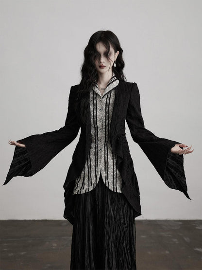 INDULGE Shape Retaining Relaxed Faux Two Piece Cardigan Women Striped Black Blouses
