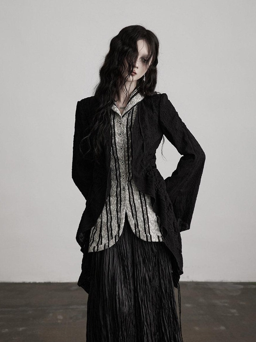 INDULGE Shape Retaining Relaxed Faux Two Piece Cardigan Women Striped Black Blouses