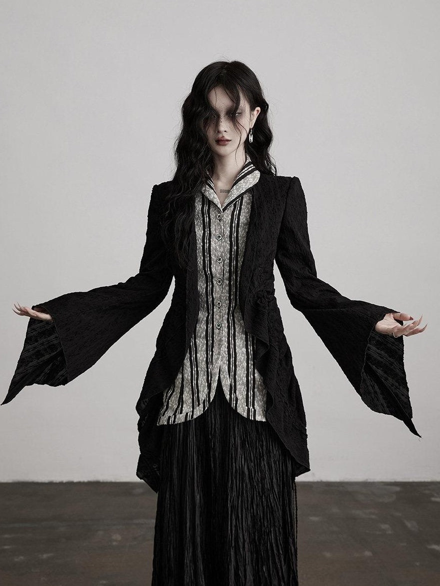 INDULGE Shape Retaining Relaxed Faux Two Piece Cardigan Women Striped Black Blouses