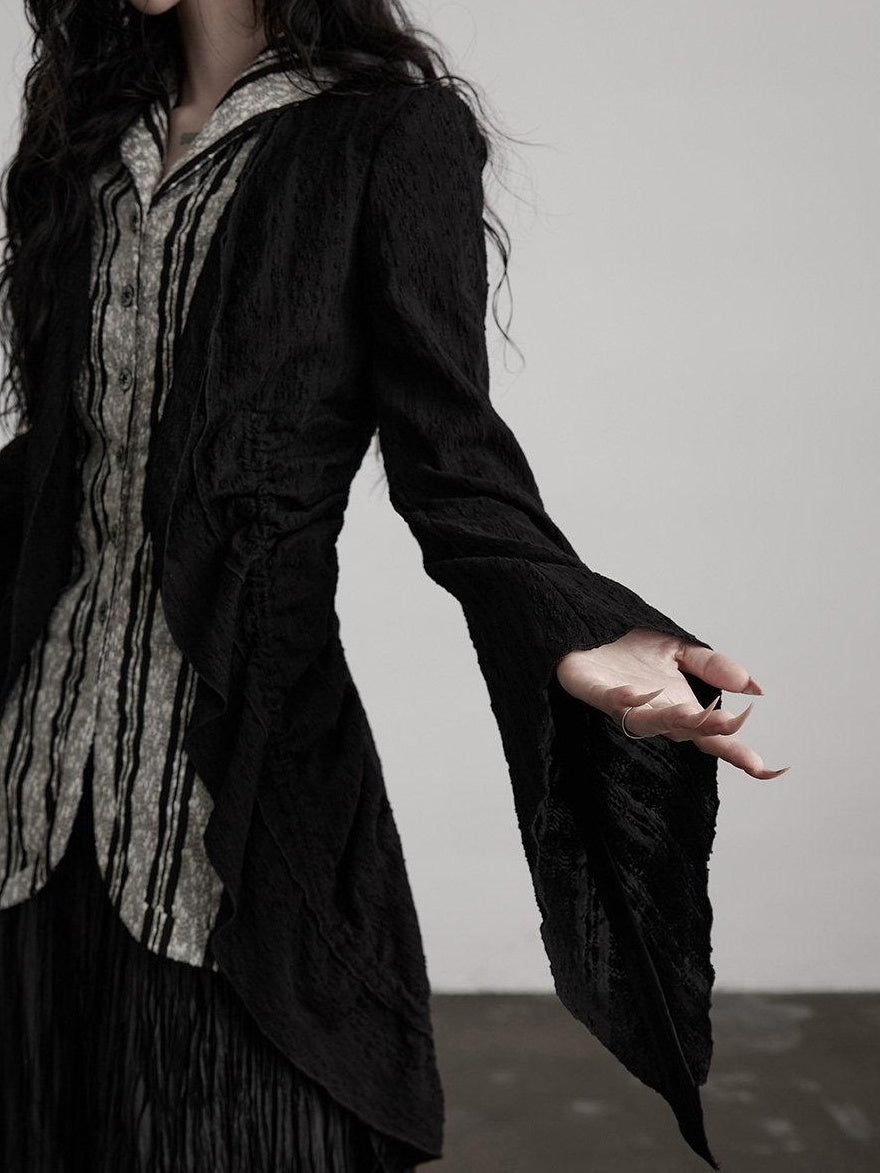 INDULGE Shape Retaining Relaxed Faux Two Piece Cardigan Women Striped Black Blouses