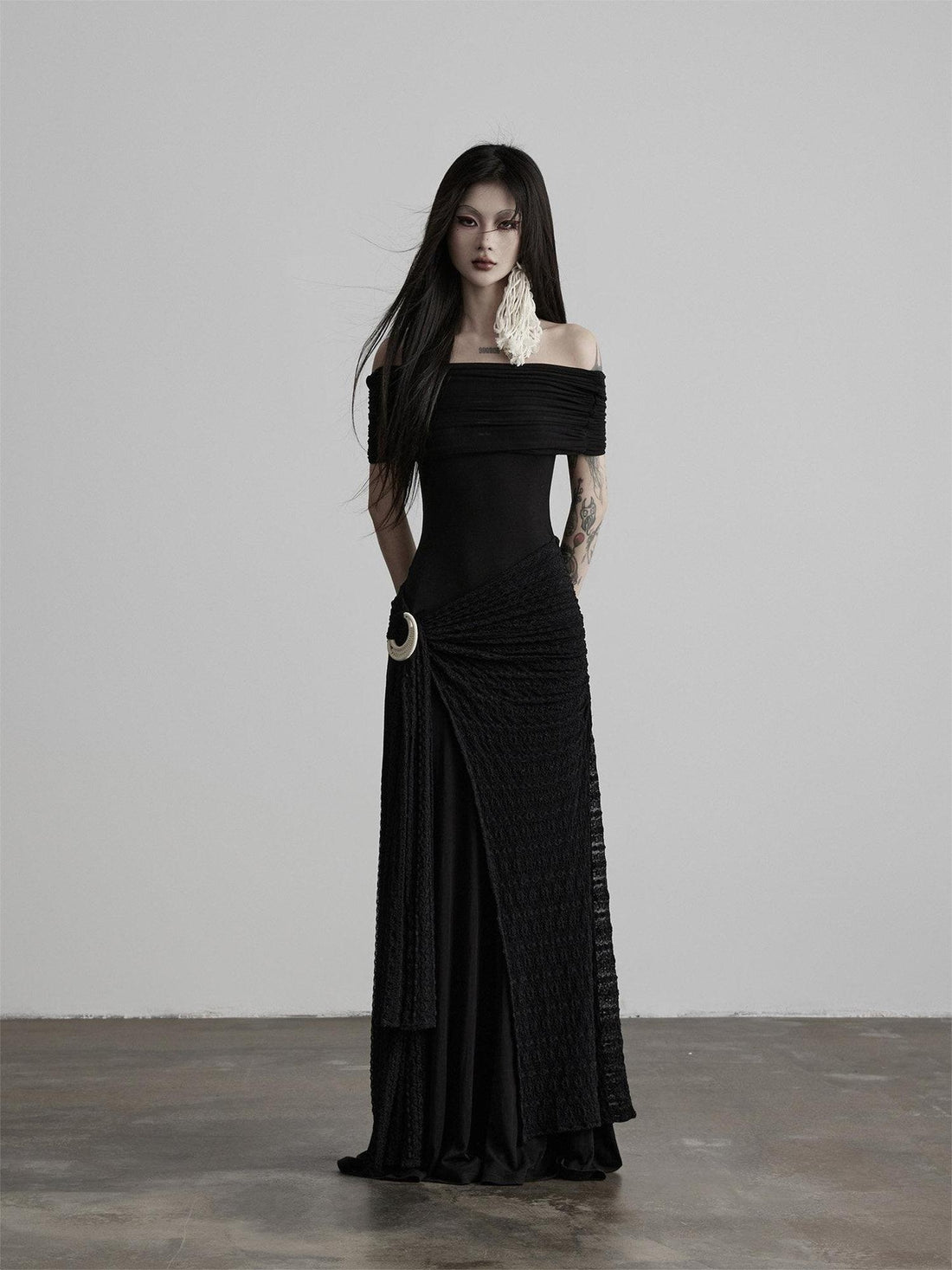 INDULGE Shape Retaining Slim A Line Lyocell Wool Black Women Strapless Maxi Dresses