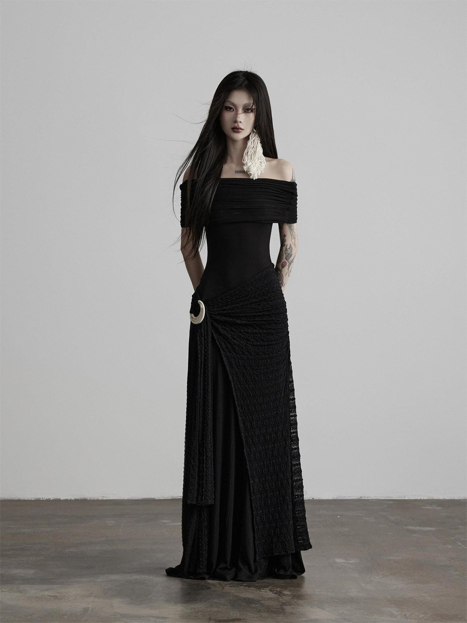 INDULGE Shape Retaining Slim A Line Lyocell Wool Black Women Strapless Maxi Dresses