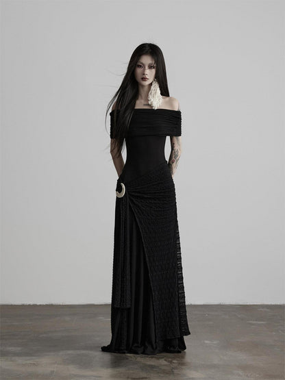 INDULGE Shape Retaining Slim A Line Lyocell Wool Black Women Strapless Maxi Dresses