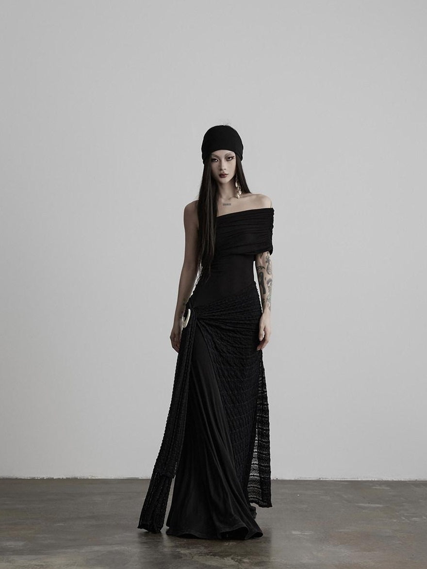 INDULGE Shape Retaining Slim A Line Lyocell Wool Black Women Strapless Maxi Dresses