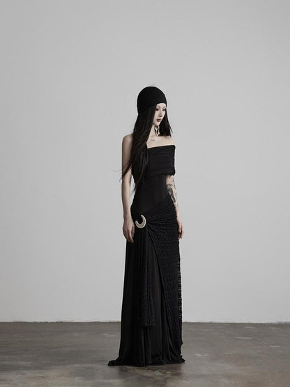 INDULGE Shape Retaining Slim A Line Lyocell Wool Black Women Strapless Maxi Dresses