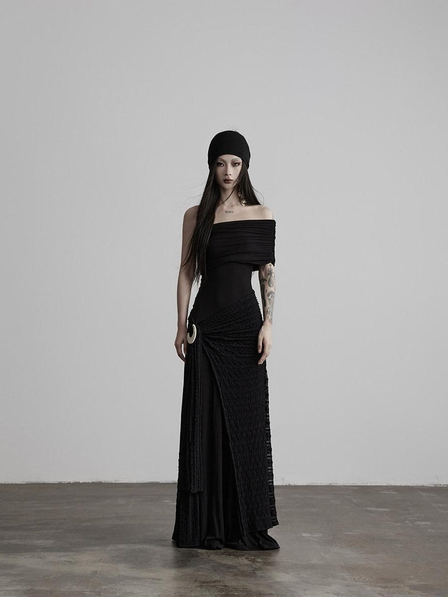 INDULGE Shape Retaining Slim A Line Lyocell Wool Black Women Strapless Maxi Dresses