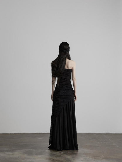 INDULGE Shape Retaining Slim A Line Lyocell Wool Black Women Strapless Maxi Dresses