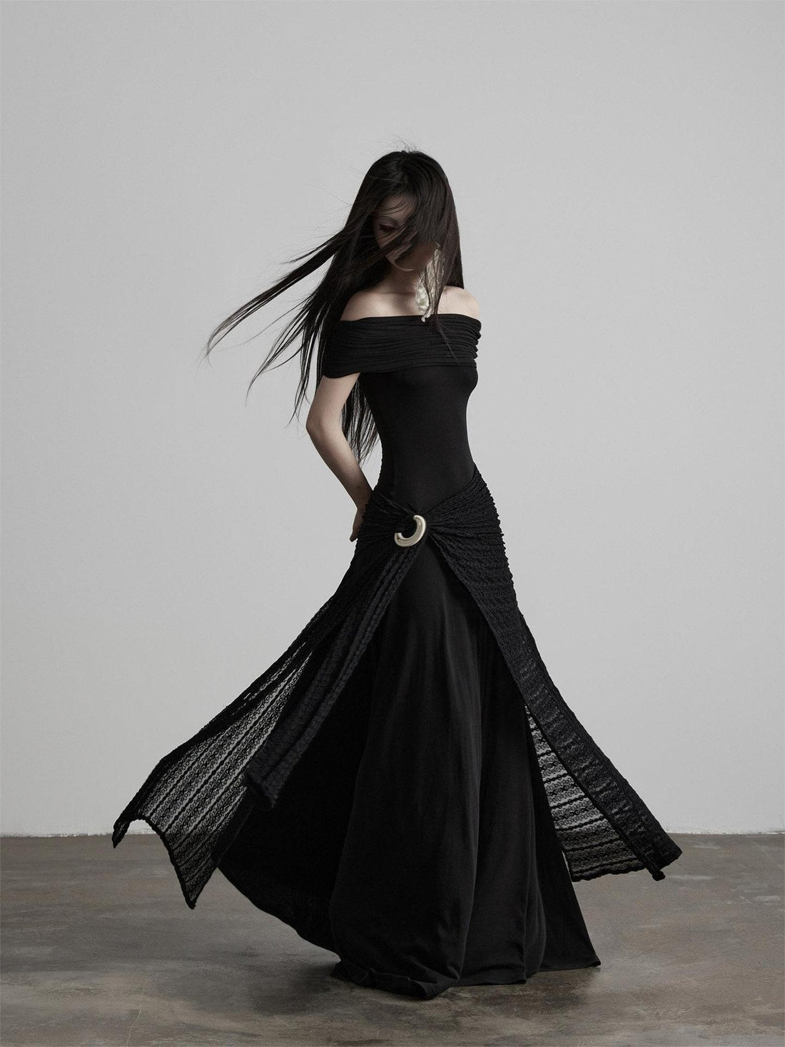 INDULGE Shape Retaining Slim A Line Lyocell Wool Black Women Strapless Maxi Dresses