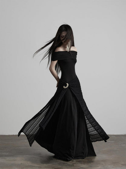 INDULGE Shape Retaining Slim A Line Lyocell Wool Black Women Strapless Maxi Dresses