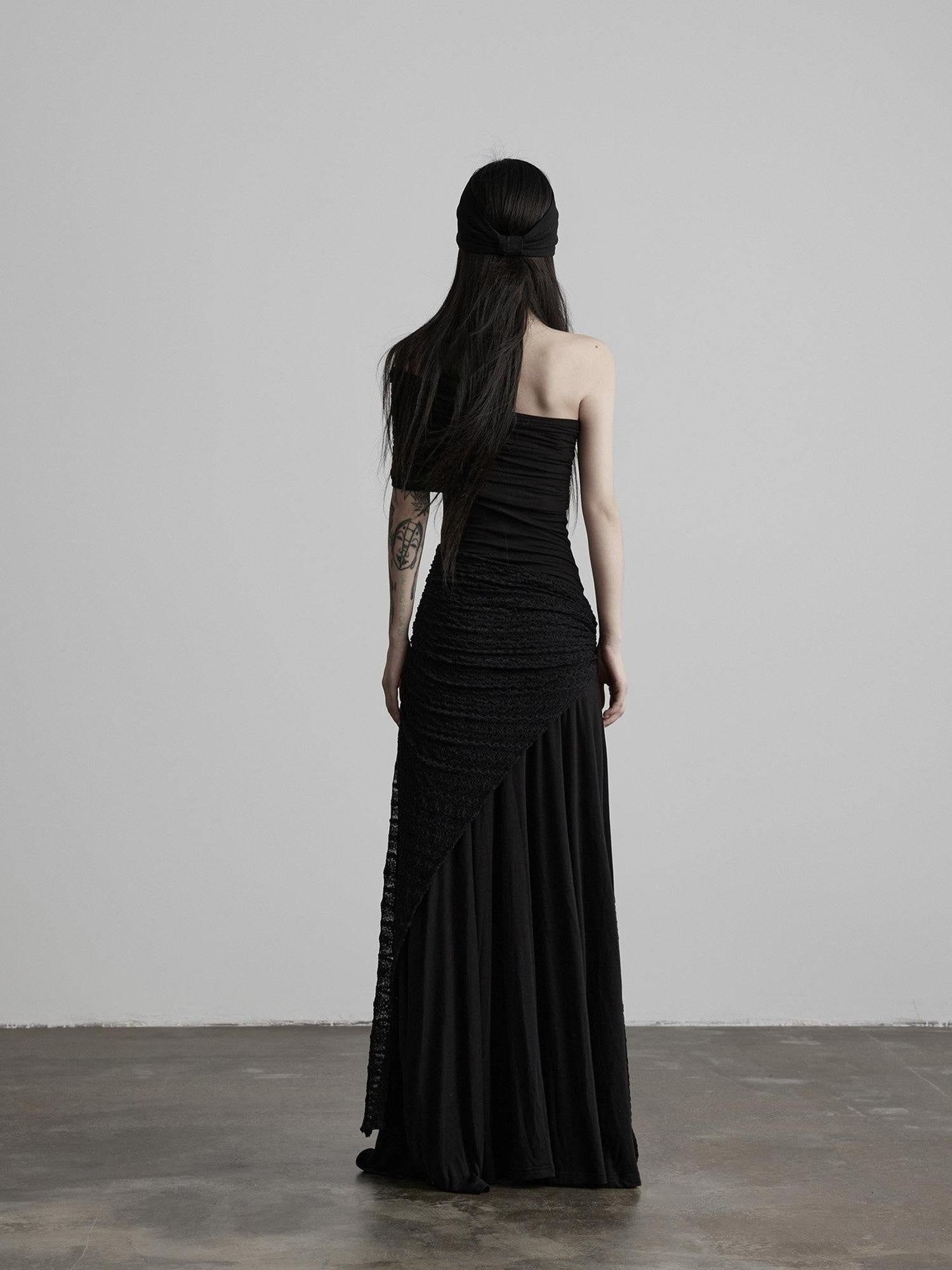 INDULGE Shape Retaining Slim A Line Lyocell Wool Black Women Strapless Maxi Dresses