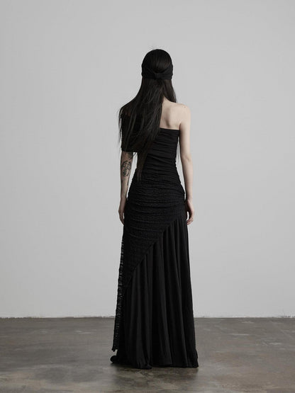 INDULGE Shape Retaining Slim A Line Lyocell Wool Black Women Strapless Maxi Dresses