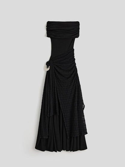 INDULGE Shape Retaining Slim A Line Lyocell Wool Black Women Strapless Maxi Dresses