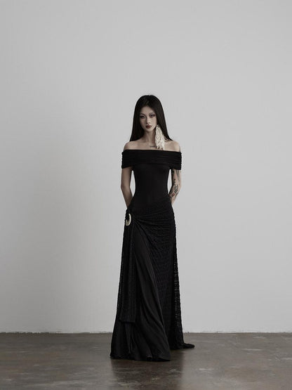 INDULGE Shape Retaining Slim A Line Lyocell Wool Black Women Strapless Maxi Dresses