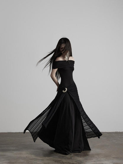 INDULGE Shape Retaining Slim A Line Lyocell Wool Black Women Strapless Maxi Dresses