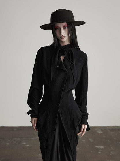 INDULGE Shape Retaining Slim Dark Gothic Cotton Crew Long Sleeve Women Black Blouses