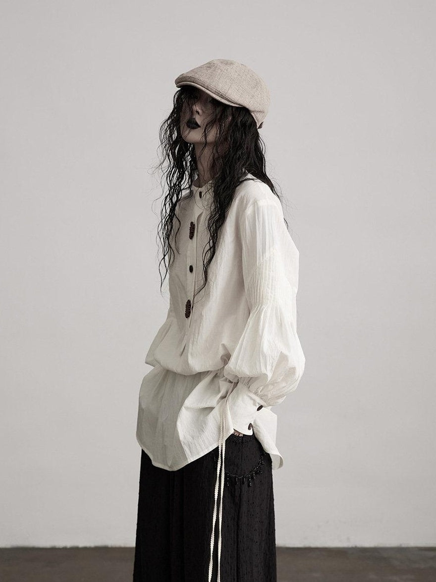INDULGE Shape Retaining Vintage Loose Drawstring Women Tencel Cotton Puff-Sleeve Blouses