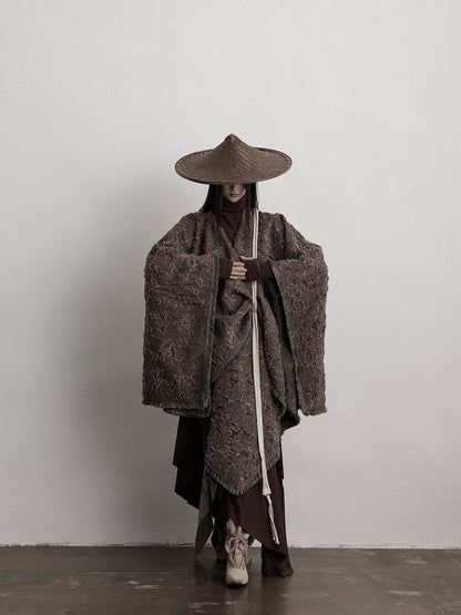INDULGE Shape Retaining Wuxia Loose V-neck Mid Length Gray Recycled Viscose Cape Coats