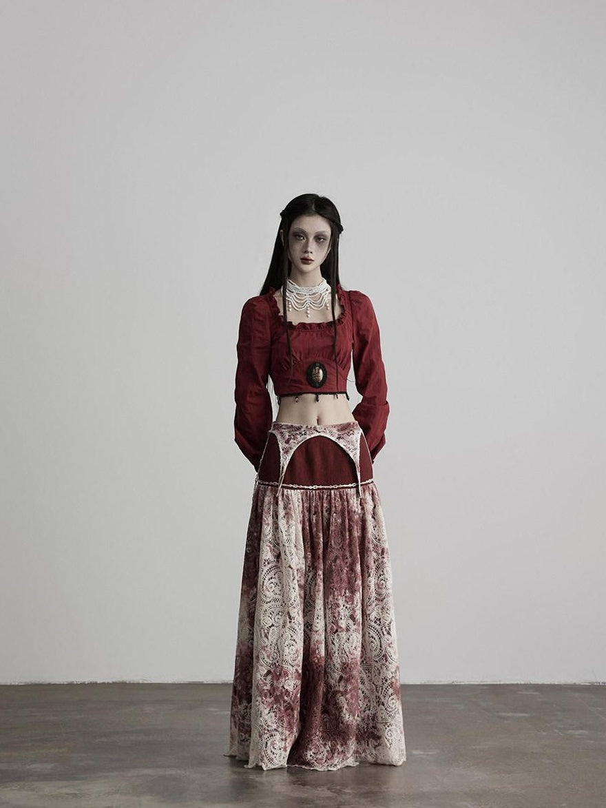 INDULGE Shape Retention Casual A Line Patchwork Lace Mid Rise Cotton Nylon Maxi Skirts