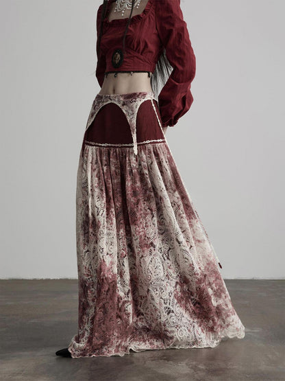 INDULGE Shape Retention Casual A Line Patchwork Lace Mid Rise Cotton Nylon Maxi Skirts
