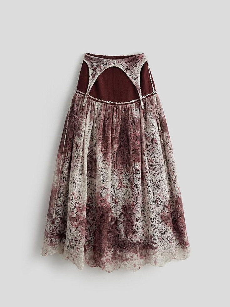 INDULGE Shape Retention Casual A Line Patchwork Lace Mid Rise Cotton Nylon Maxi Skirts