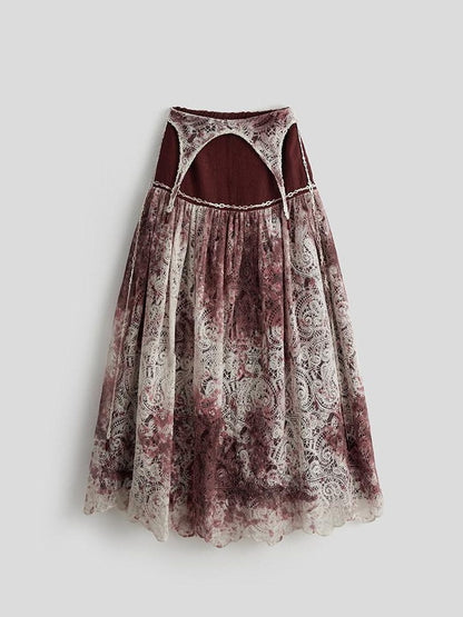 INDULGE Shape Retention Casual A Line Patchwork Lace Mid Rise Cotton Nylon Maxi Skirts