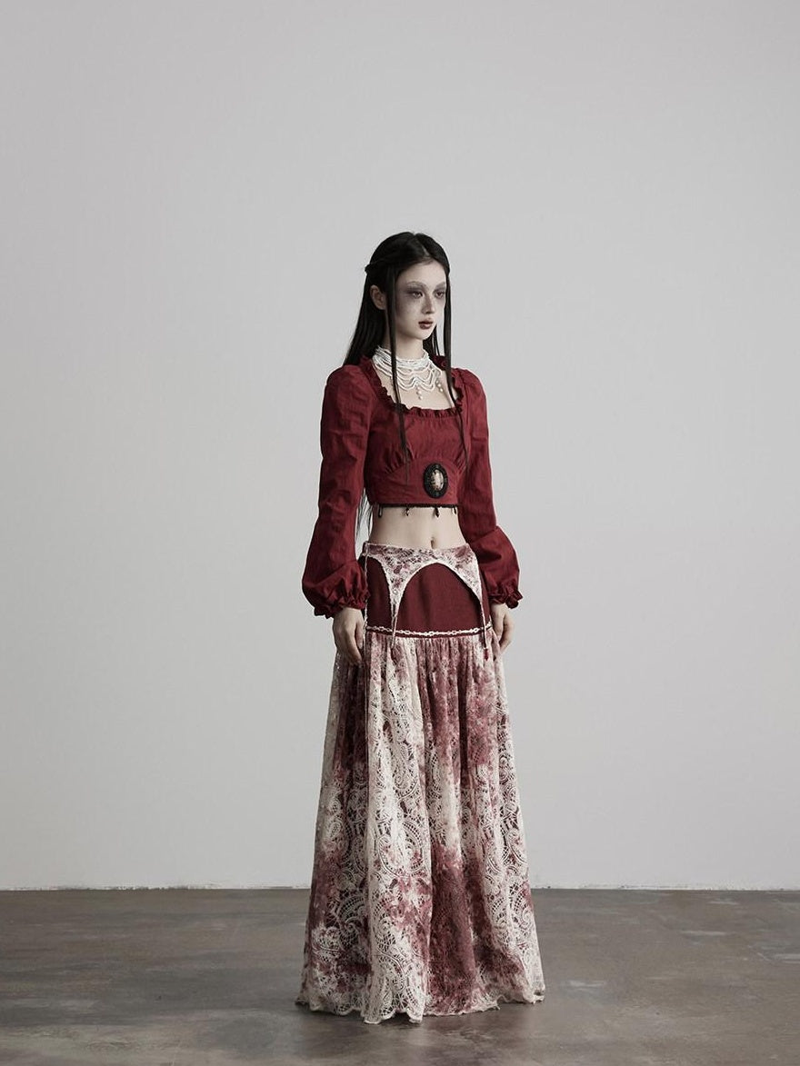 INDULGE Shape Retention Casual A Line Patchwork Lace Mid Rise Cotton Nylon Maxi Skirts