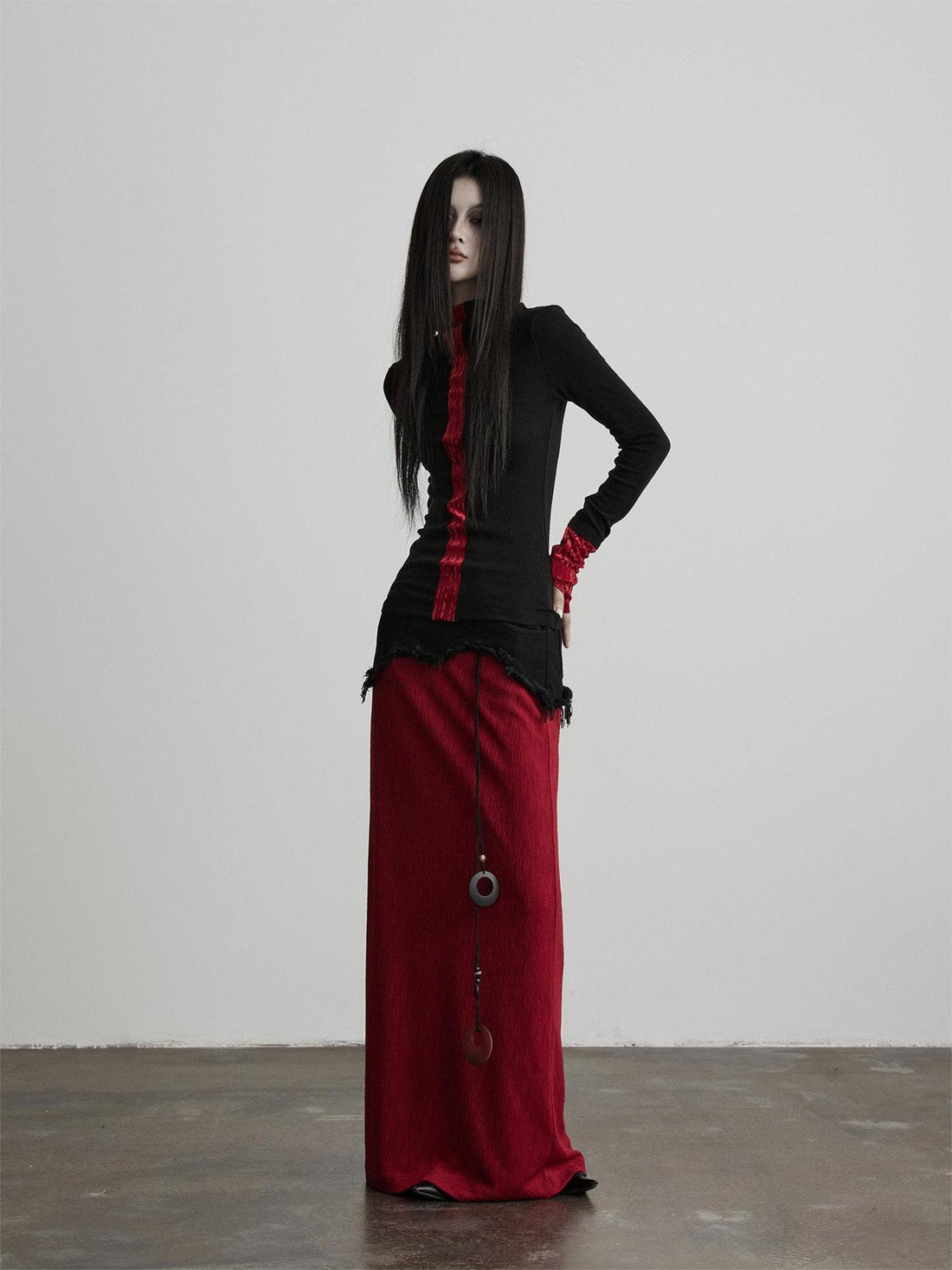 INDULGE Shape Retention Casual Fringe Mid Rise Lined Women Side Zipper Red Denim Skirts