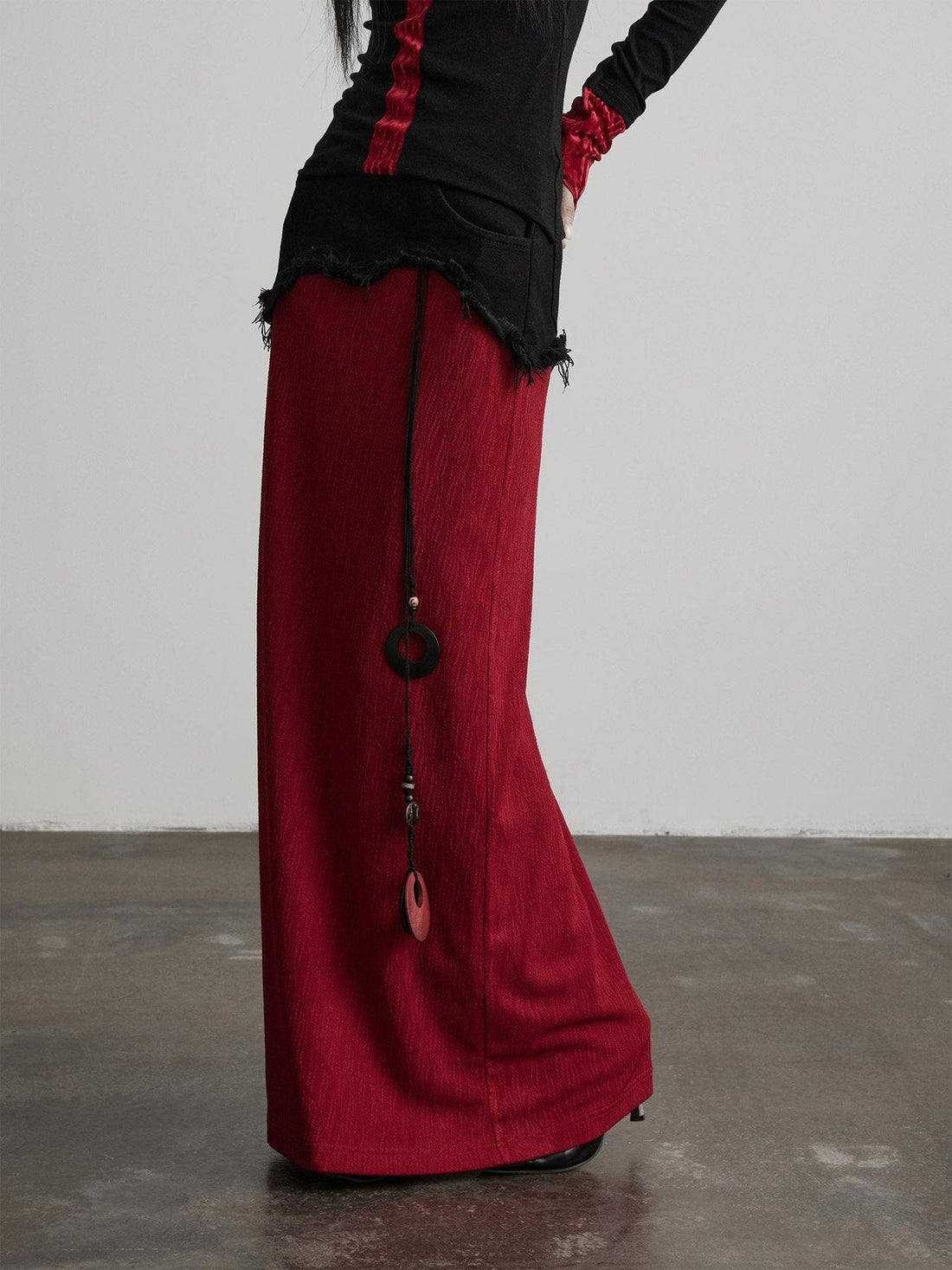 INDULGE Shape Retention Casual Fringe Mid Rise Lined Women Side Zipper Red Denim Skirts
