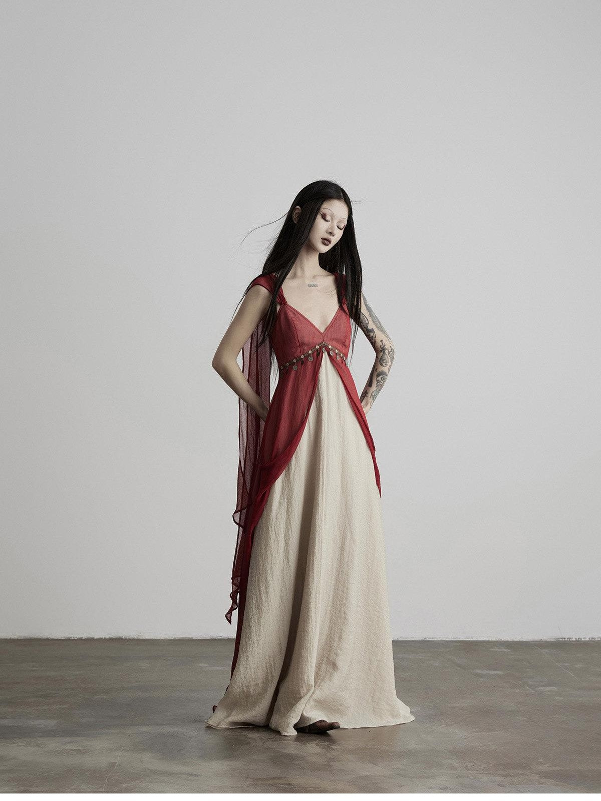 INDULGE Sheer Double Layer Spliced V-neck Women&
