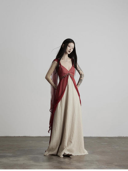 INDULGE Sheer Double Layer Spliced V-neck Women&