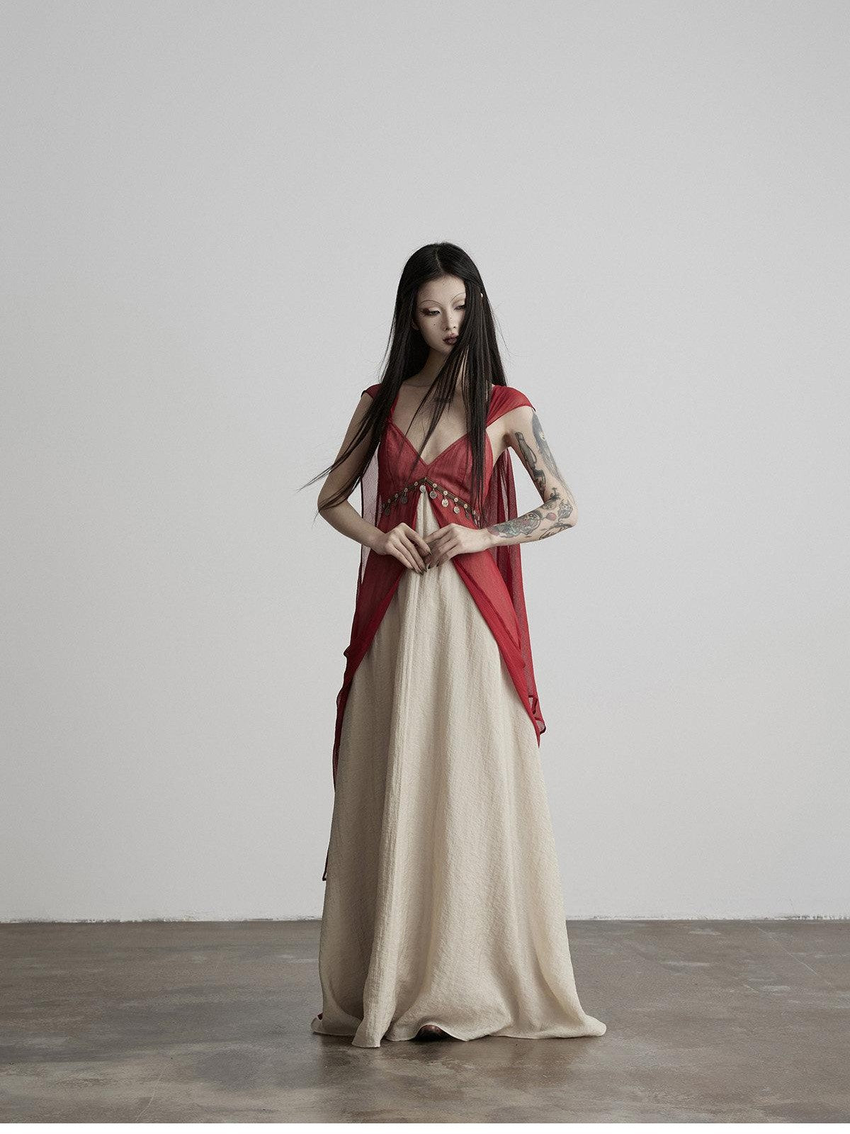INDULGE Sheer Double Layer Spliced V-neck Women&