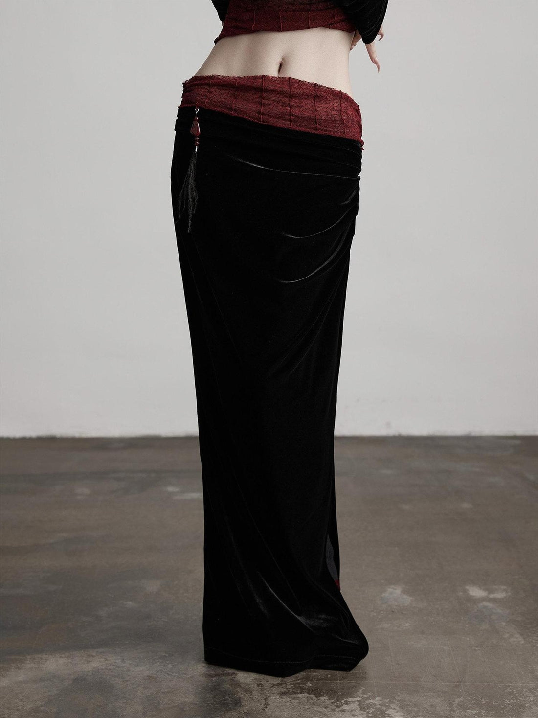 INDULGE Silk Velvet Fitted Mid Waist Elegant Straight Black Women Party Bodycon Skirts