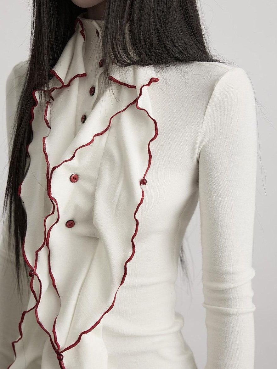 INDULGE Skin Friendly Casual Button Collar Women Apricot Cotton Long Sleeve T-Shirts