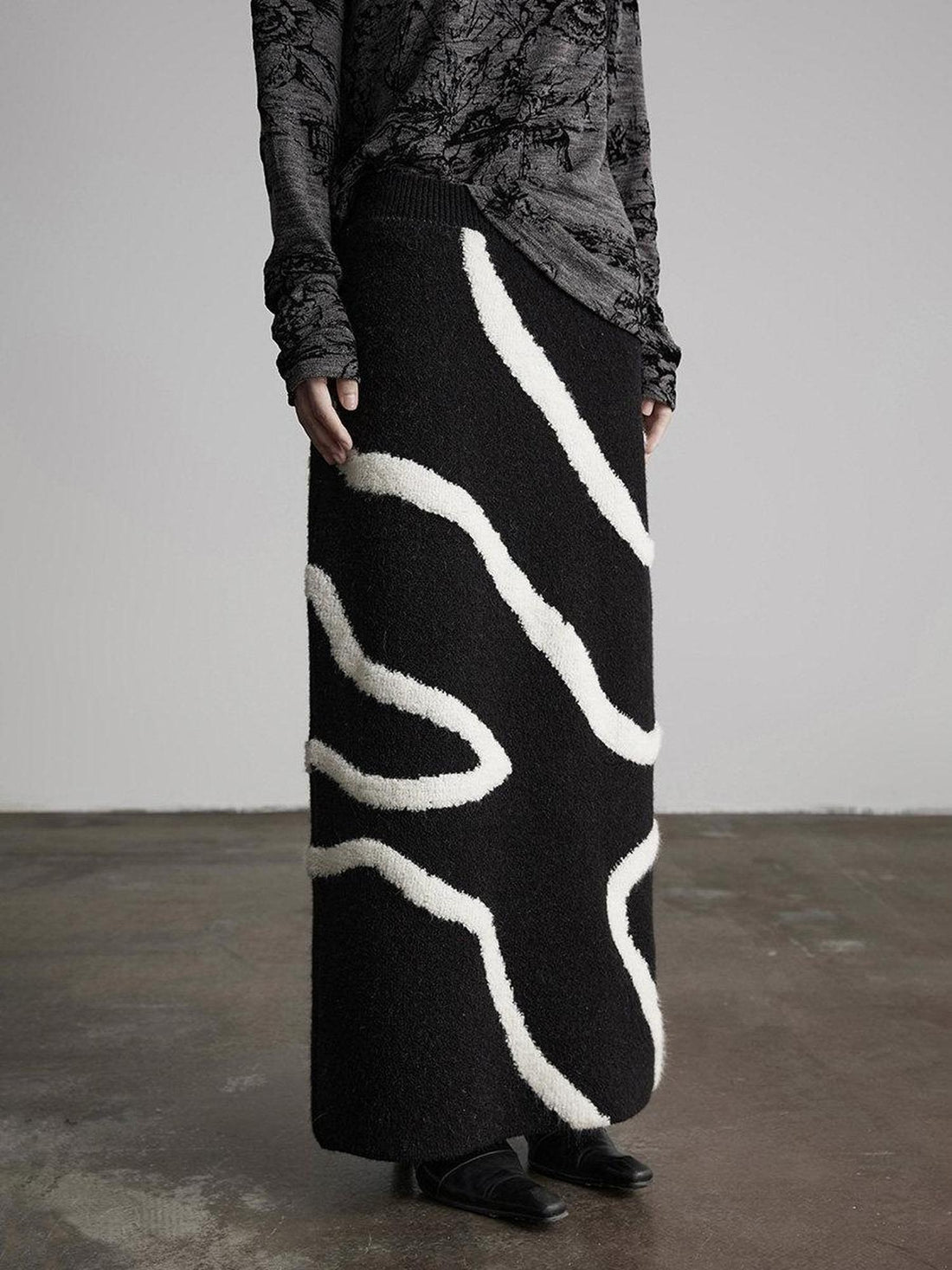 INDULGE Sleek H Line Mid Waist Straight Knit Commuter Skirt Women Black Maxi Skirts