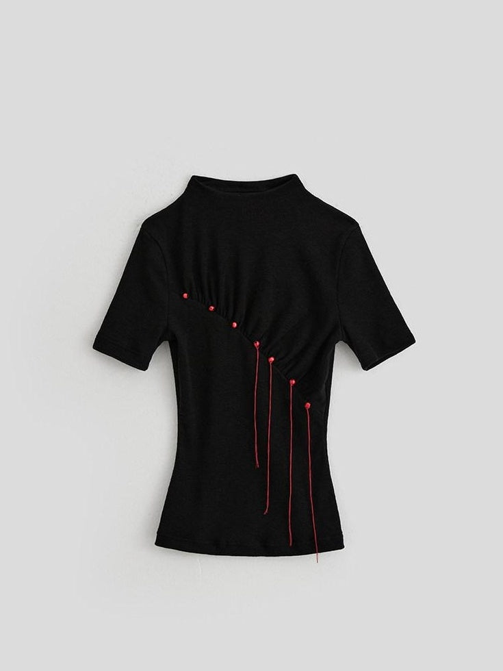 INDULGE Soft Breathable Stretch Spandex Casual Slim Fit Striped Black Slim T-Shirts