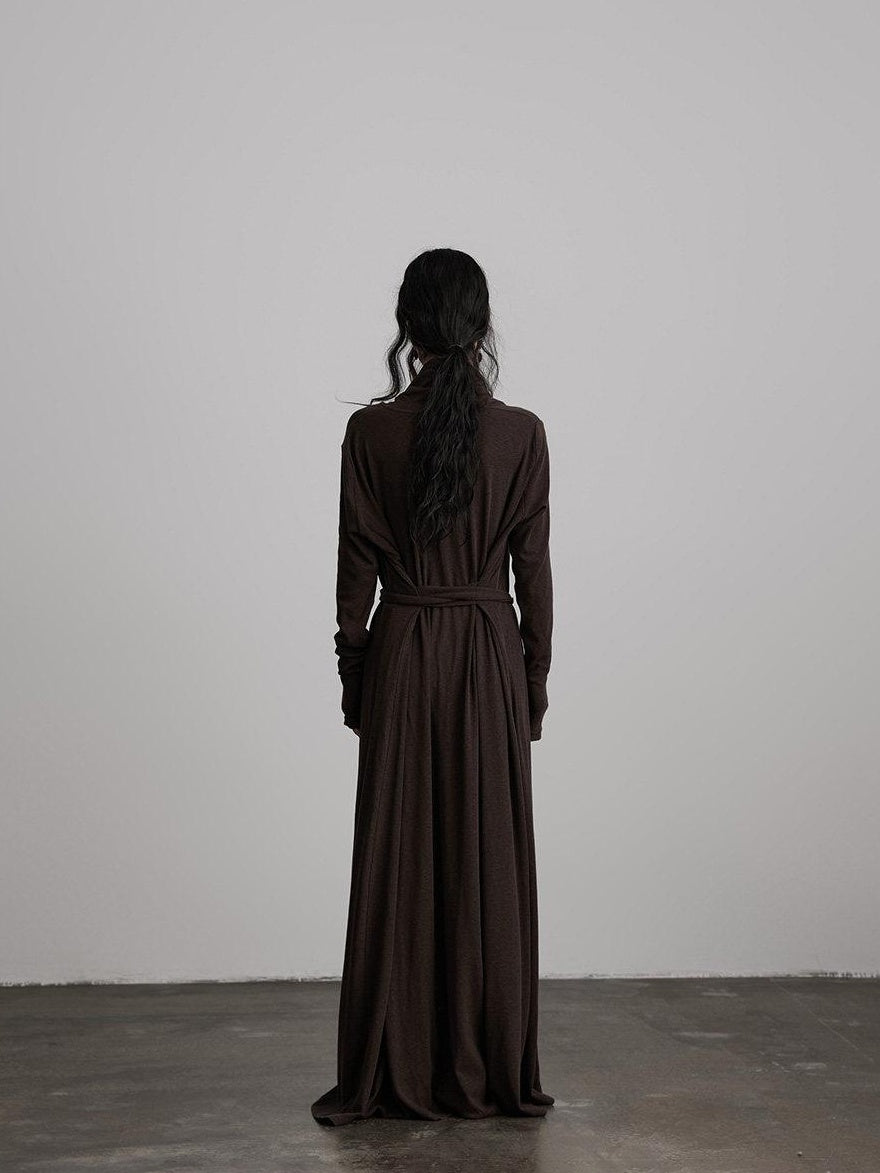 INDULGE Soft Cotton Blend Durable Dark Gothic Asymmetric Long Sleeve Casual Maxi Dresses