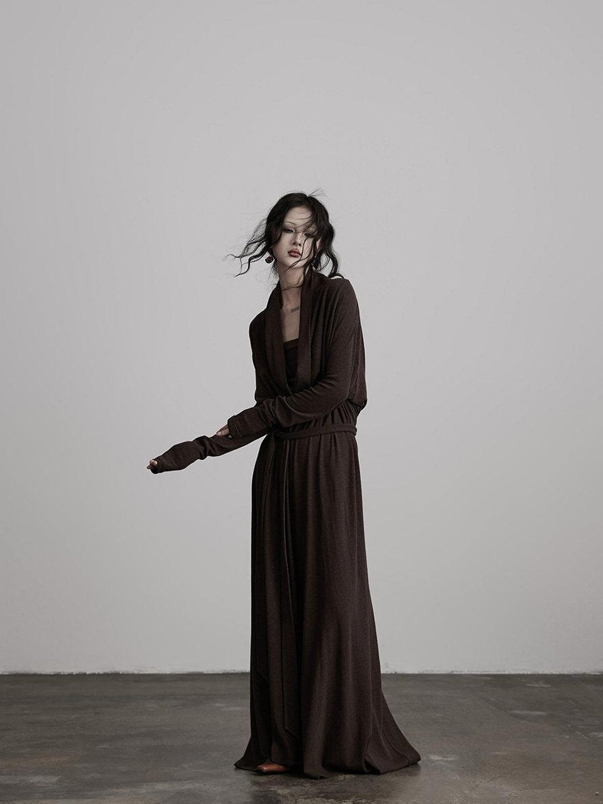 INDULGE Soft Cotton Blend Durable Dark Gothic Asymmetric Long Sleeve Casual Maxi Dresses