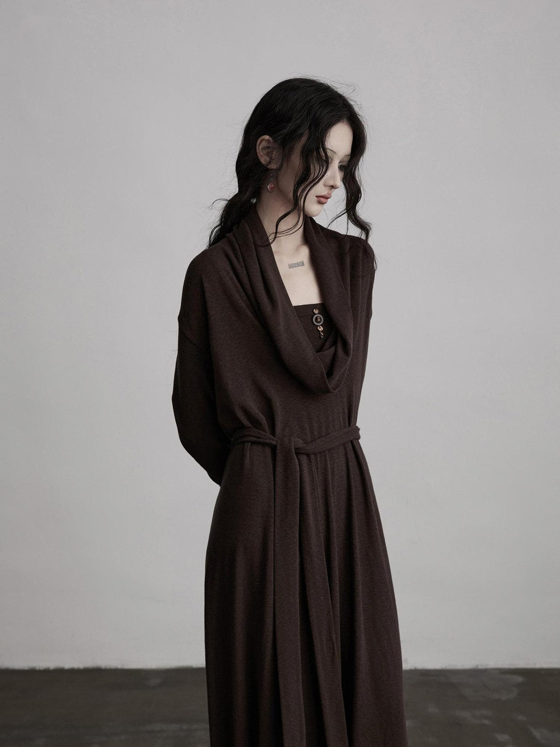 INDULGE Soft Cotton Blend Durable Dark Gothic Asymmetric Long Sleeve Casual Maxi Dresses