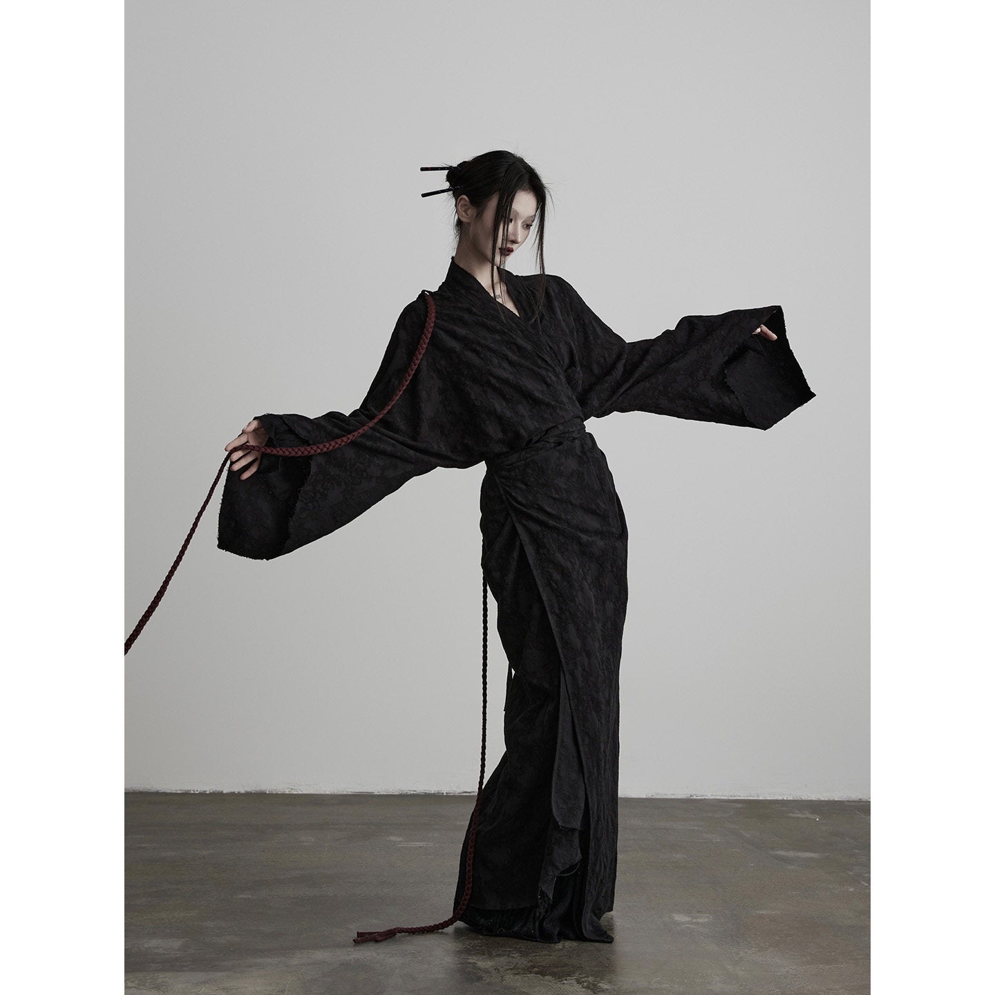 INDULGE Soft Cotton Linen Long Sleeve Tie Back V-neck Black Women Beach Maxi Dresses