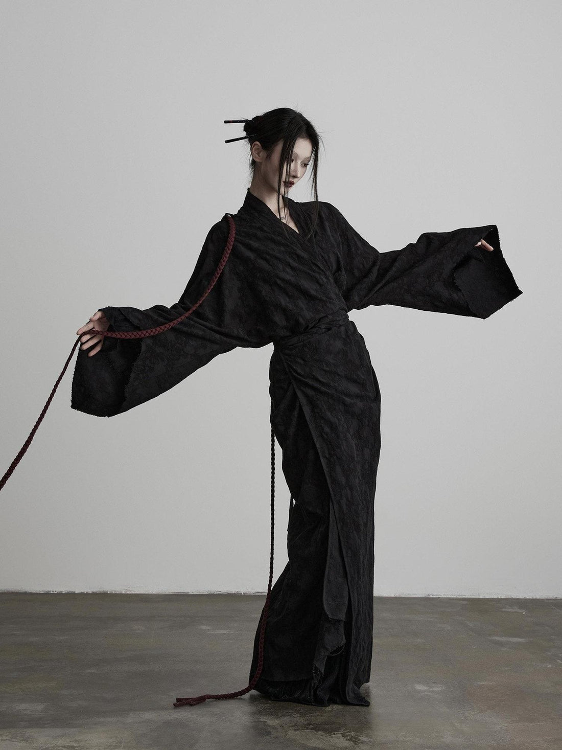 INDULGE Soft Cotton Linen Long Sleeve Tie Back V-neck Black Women Beach Maxi Dresses