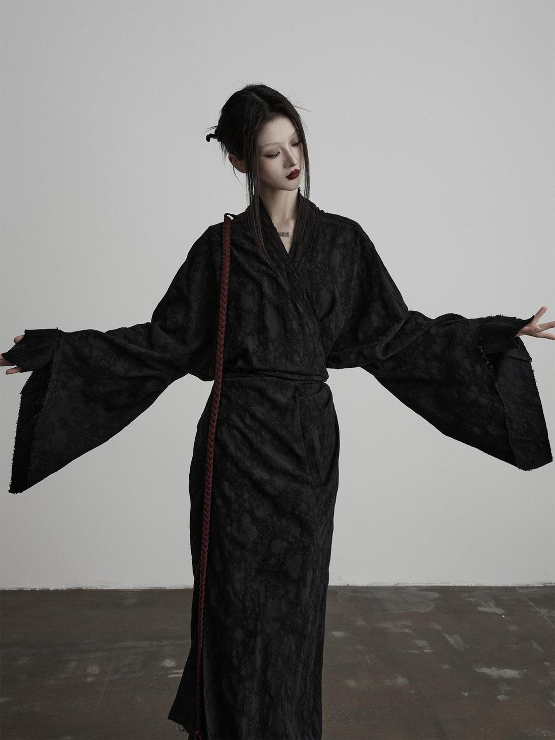 INDULGE Soft Cotton Linen Long Sleeve Tie Back V-neck Black Women Beach Maxi Dresses