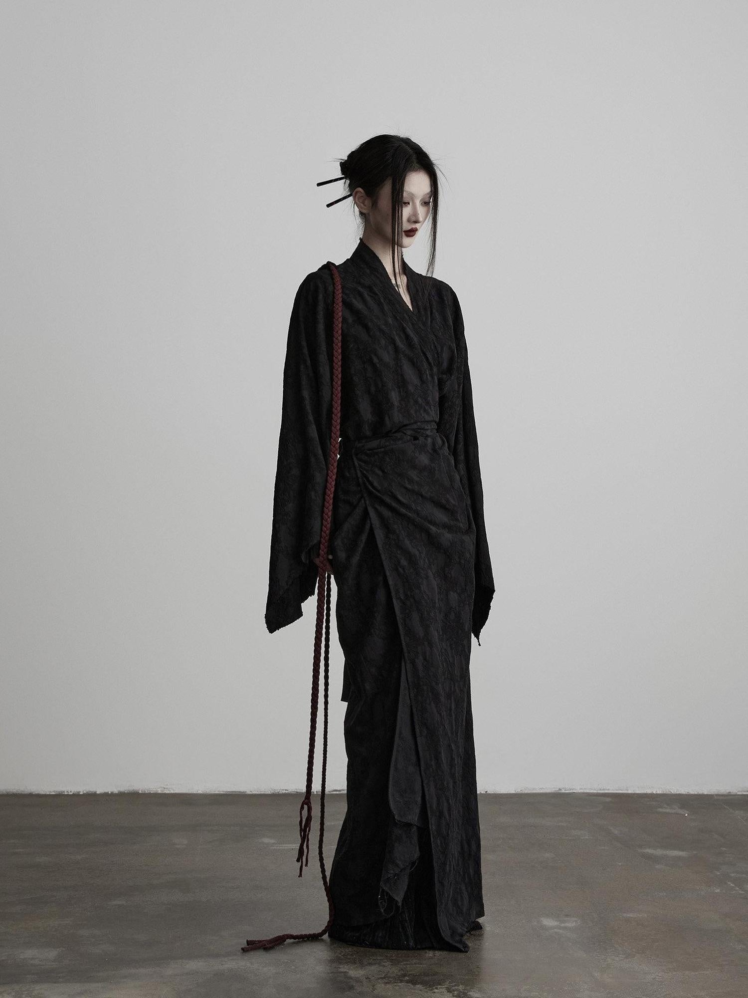 INDULGE Soft Cotton Linen Long Sleeve Tie Back V-neck Black Women Beach Maxi Dresses