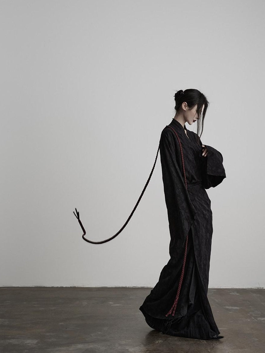 INDULGE Soft Cotton Linen Long Sleeve Tie Back V-neck Black Women Beach Maxi Dresses