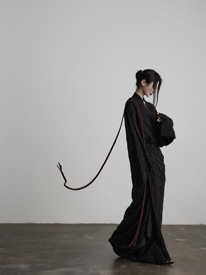 INDULGE Soft Cotton Linen Long Sleeve Tie Back V-neck Black Women Beach Maxi Dresses