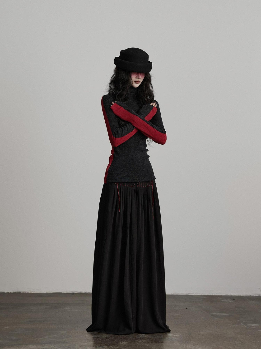 INDULGE Soft Knit High Neck Casual Regular Women Solid Black Red Long Sleeve T-Shirts