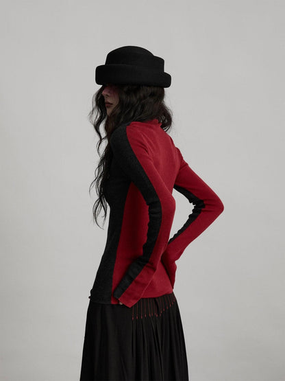 INDULGE Soft Knit High Neck Casual Regular Women Solid Black Red Long Sleeve T-Shirts