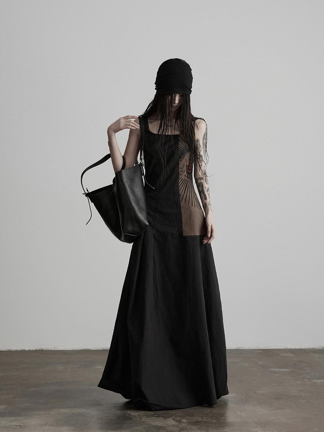 INDULGE Soft Pima Cotton Dark Gothic Embroidered A Line Square Neck Casual Maxi Dresses